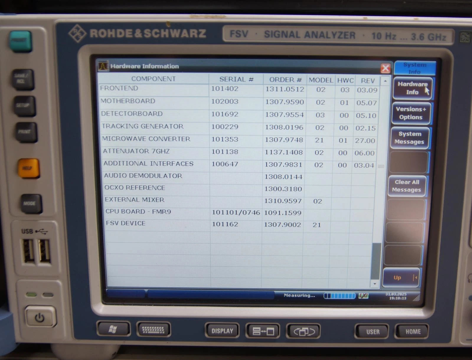 Rohde & Schwarz FSV3 9 kHz to 3.6 GHz Spectrum Analyzer OPT B3 B4 B5 B9 B21 B29