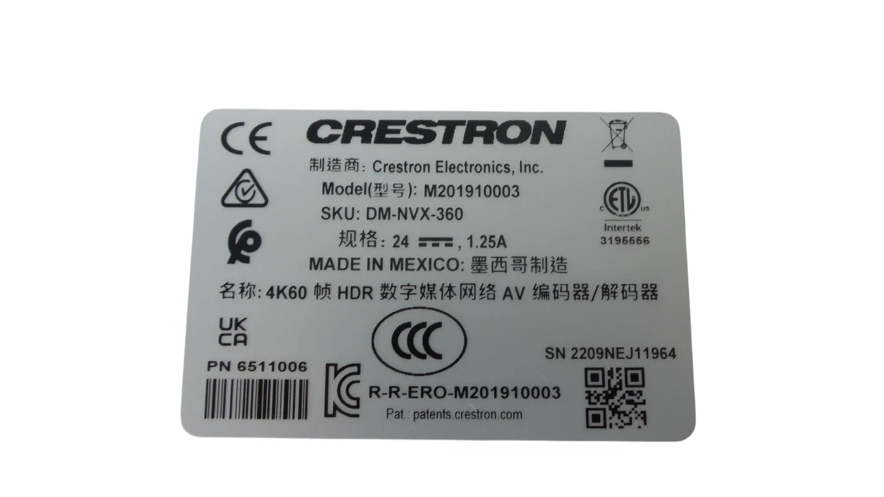 Crestron DM-NVX-360 M201910003 4K60 HDR Network - Free Shipping