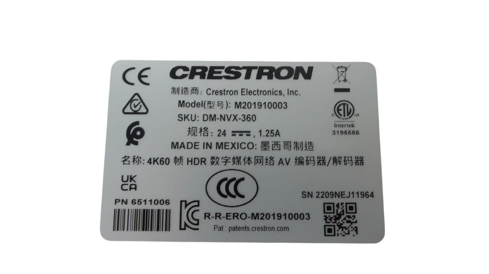 Crestron DM-NVX-360 M201910003 4K60 HDR Network - Free Shipping