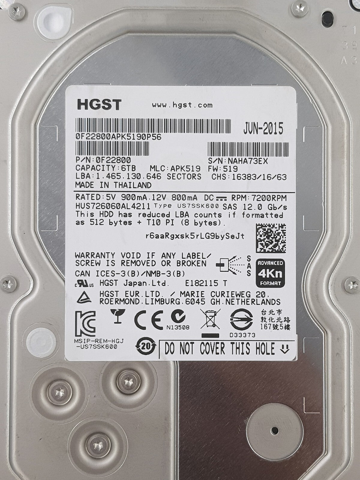 HGST 6TB SAS 12Gbs Server Hard Drive