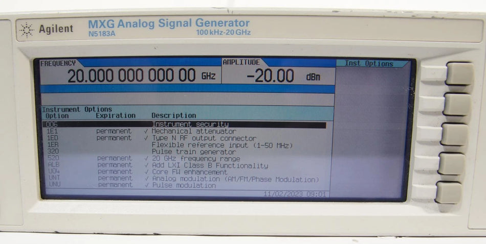 Agilent N5183A 20GHz MXG RF Analog Signal Generator OPT 1E1 520 ALB U04 UNT UNU