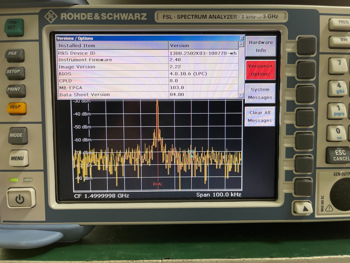 Rohde & Schwarz FSL3 Spectrum Analyzer 9 kHz - 3 GHz _ 0770 - XG eqpt
