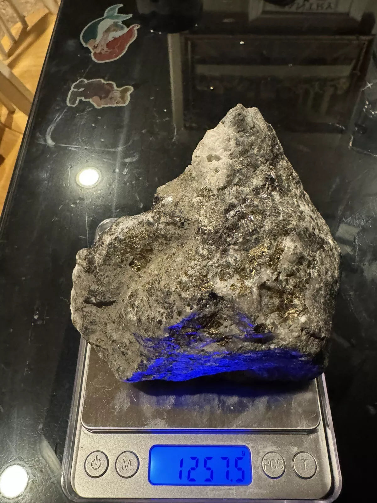 Natural Black Rock with Gold Weighs 2+ Pounds