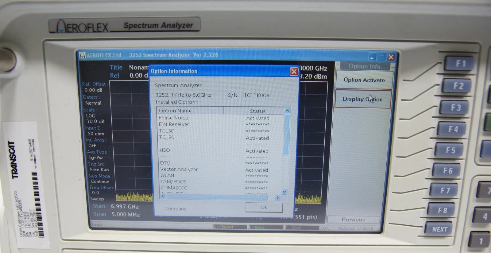 Aeroflex 3252 1 kHz ~ 8 GHz RF Spectrum / Vector Analyzer w Tracking Generator