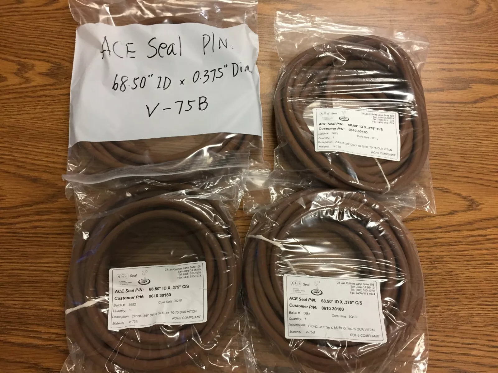 ACE Seal 68.50 ID x 0.375 Dia, V-75B Brown Vulcanized O-Ring
