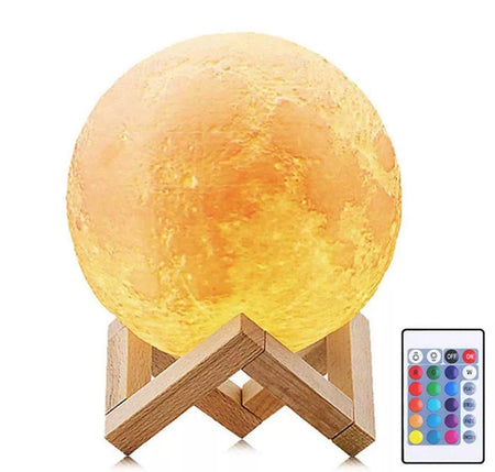 3D Printed Moon Lamp with Rechargeable Touch Control & Wooden Stand