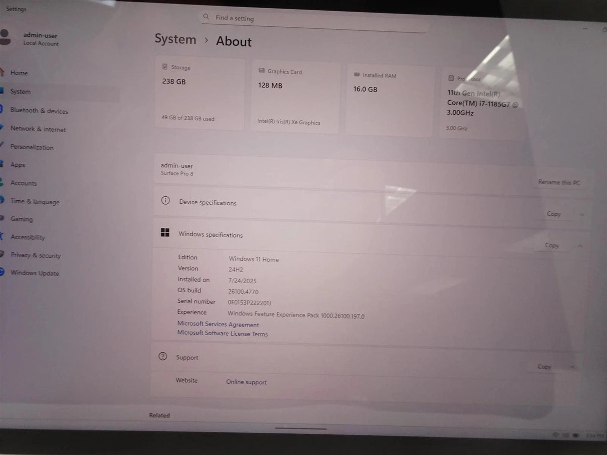 Microsoft Surface Pro 8 1983 Core i7-1185G7 3.00GHz 16GB 256GB Win 11 Home