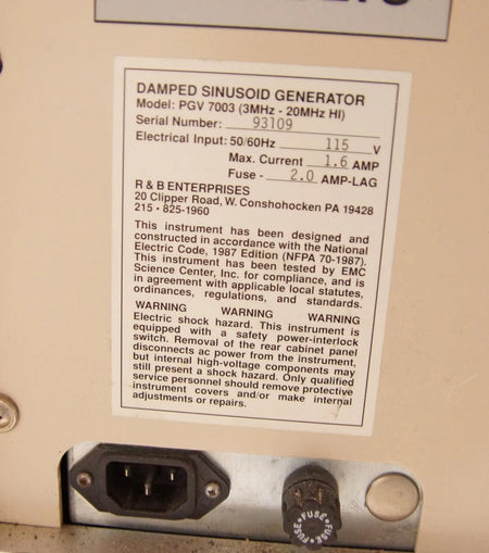 R & B Enterprises PGV-7003 3MHz - 20MHz Damped Sinusoid Generator