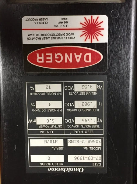 Omnichrome Model 3056R-2-SINS Laser & Model 100 Power Supply Controller