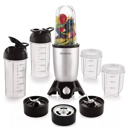 Cookwell Bullet Mixer Grinder with 5 Jars & 3 Blades, Silver - Copper, 600 Watts
