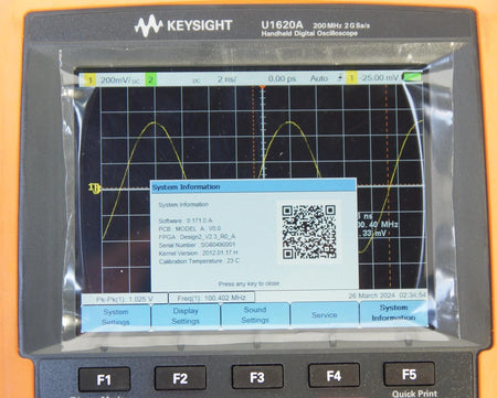 Agilent / Keysight U1620A Handheld Oscilloscope 200MHz 2 Ch 2 GSa/s