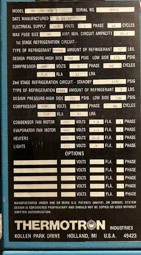 Thermotron SE-1200-5-5 Environmental Test Chamber -70C to 180C SN 29870