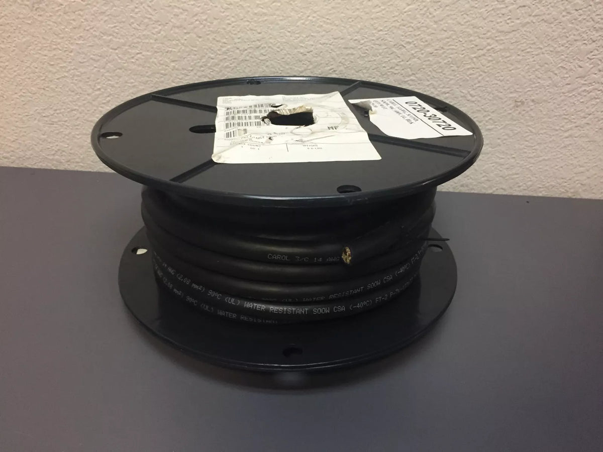 Carol 14 AWG/3 Cond Water Resistant SOOW 90°C 600V Black Cable 50 ft