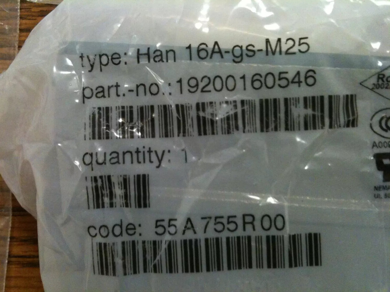 Kuka Robotics Female Connector Kit 00-119-428, HAN 16A-GS-M25 & HAN 25D-STI-C