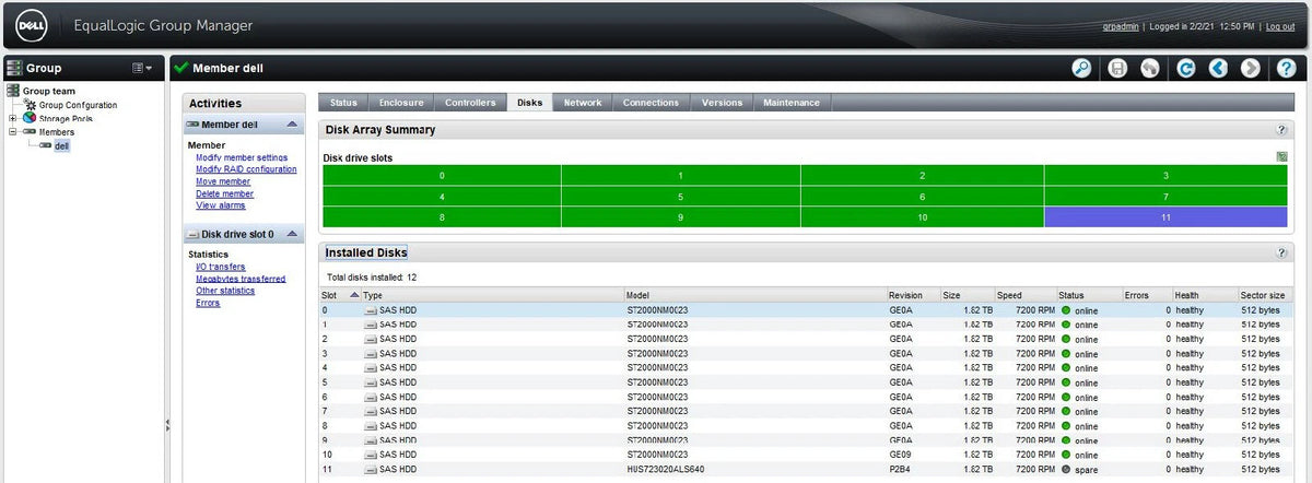 Dell Equallogic PS4100 ISCSI SAN Storage 12x 2TB 7.2K SAS 3.5" Hard Drives