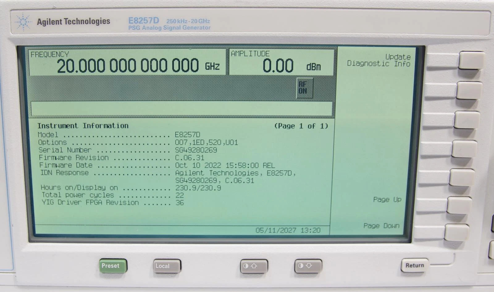 Agilent E8257D PSG 250kHz-20GHz Analog Signal Generator 007 1ED 520 U01