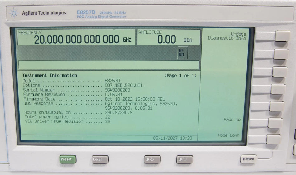 Agilent E8257D PSG 250kHz-20GHz Analog Signal Generator 007 1ED 520 U01