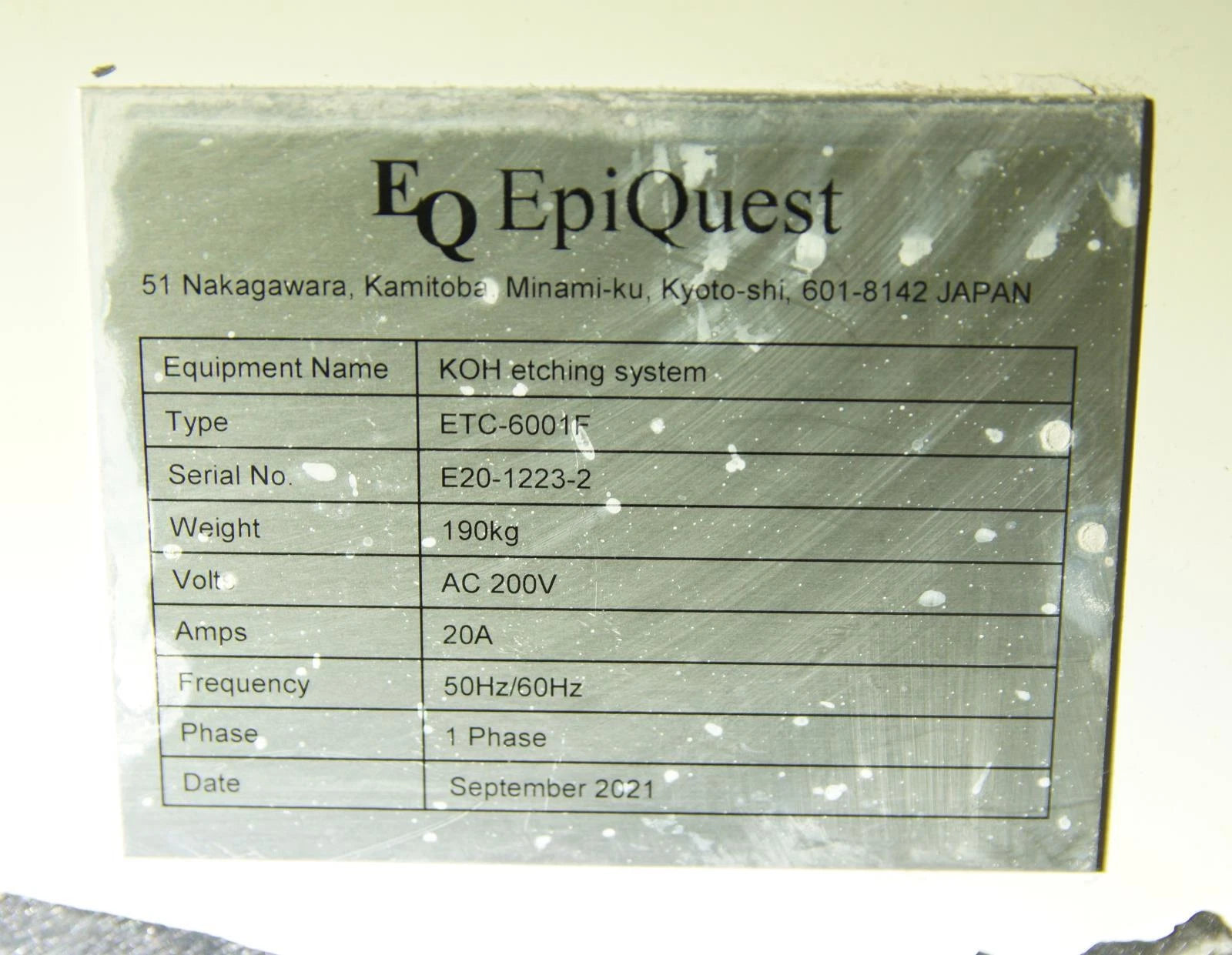 EQ EpiQuest ETC 6001F KOH Etching System SiC wafer / GaN wafer