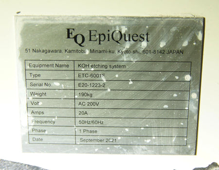 EQ EpiQuest ETC 6001F KOH Etching System SiC wafer / GaN wafer
