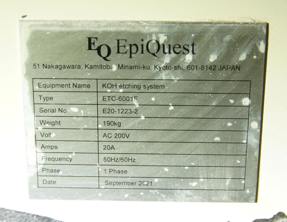 EQ EpiQuest ETC 6001F KOH Etching System SiC wafer / GaN wafer