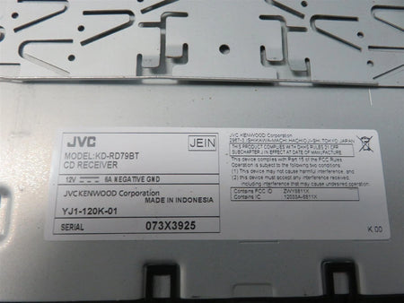 JVC KD-RD79BT 1-DIN CD Player Car Stereo Radio Receiver - Free Shipping