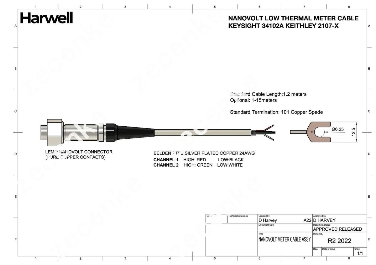 Low EMF NanoVolt Meter Cable for Keysight Agilent Keithley 34102a 2107 34420A 2182A