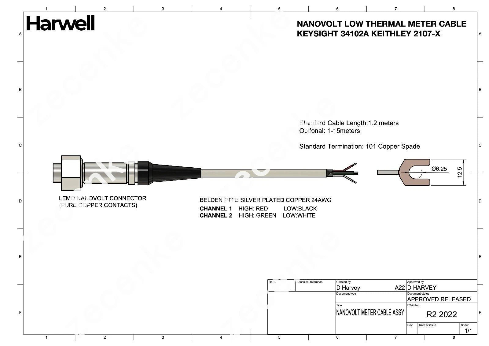 Low EMF NanoVolt Meter Cable for Keysight Agilent Keithley 34102a 2107 34420A 2182A