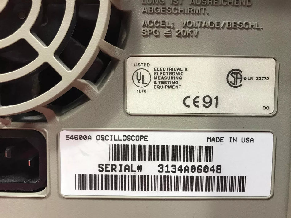 HP 54600A Oscilloscope 100MHz 2 channel S/N 3134A06048