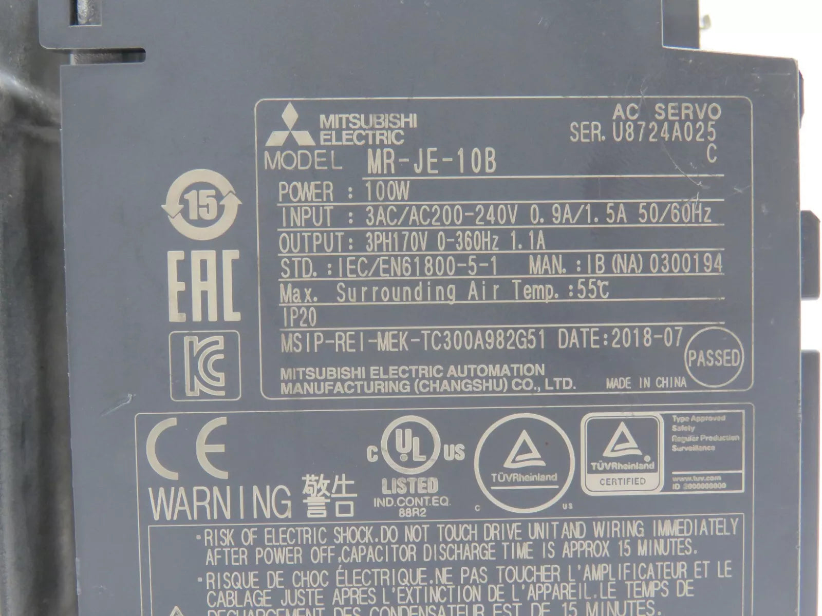 MITSUBISHI MR-JE-10B Digital AC-Servo Amplifier 1/3 Phase Supply 200-240 VAC