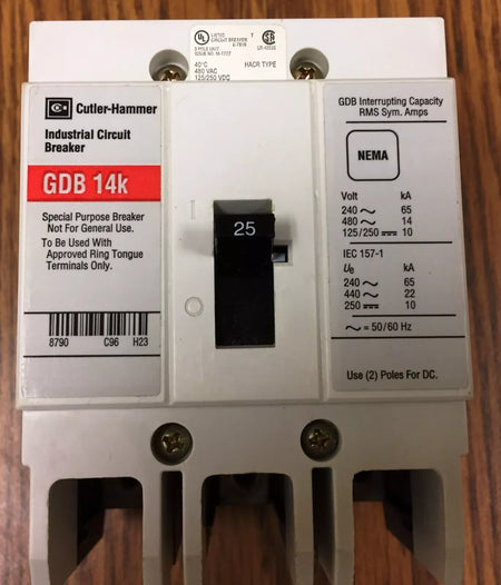 Cutler-Hammer GDB3020D Industrial Circuit Breaker 480VAC 125/250VDC 25A 3-Pol