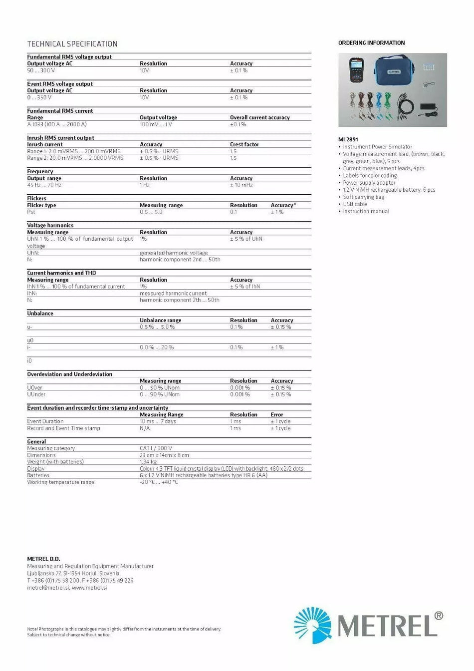 Metrel MI 2891 Power Simulator, 3 Phase, Voltage, Current, Frequency