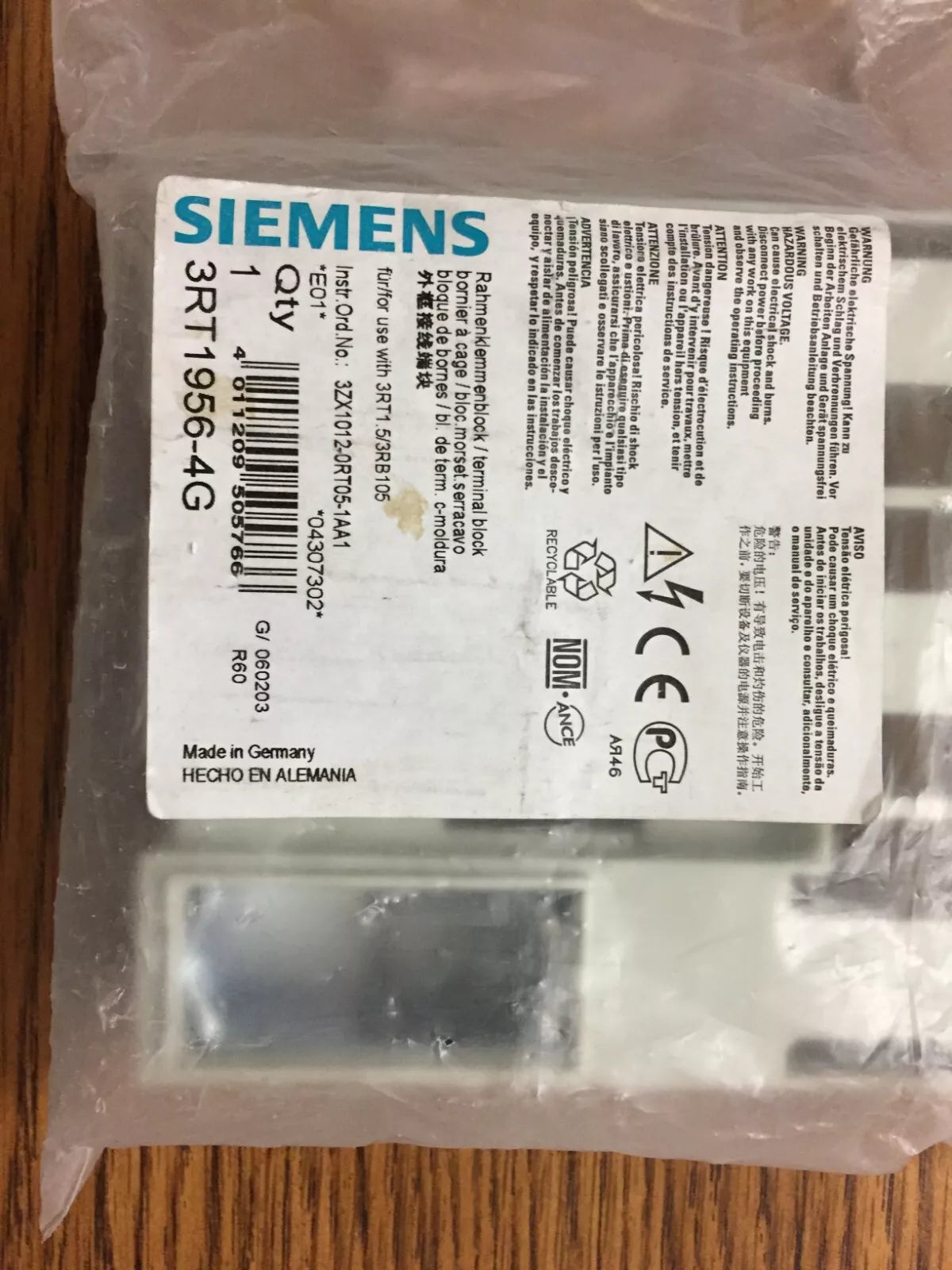 Siemens 3RT1956-4G Contactor Terminal Block for 3RT1.5 Module S6