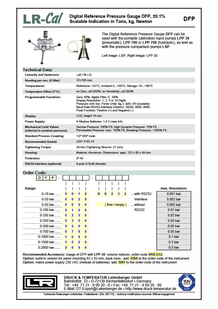 LR-Cal DFP Digital Force, Weight, and Pressure Gauge ±0.1% Accuracy