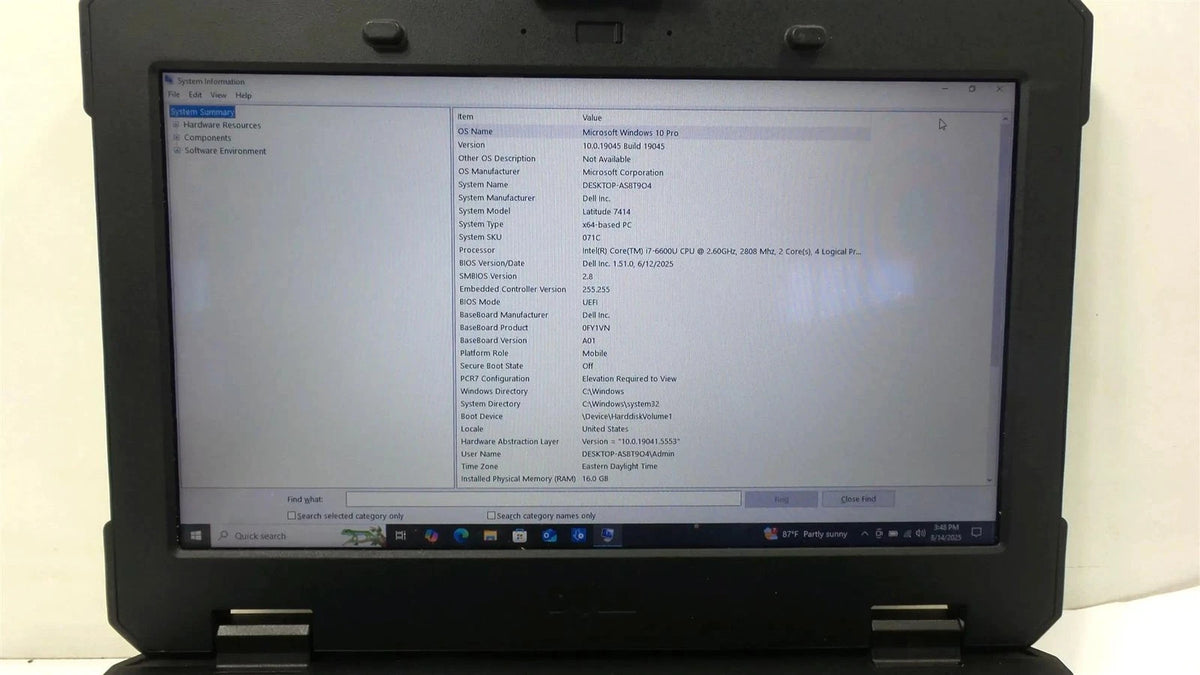 Dell Latitude 14 Rugged Extreme 7414 Core i7-6600U 2.6GHz 16GB 256GB Win 10