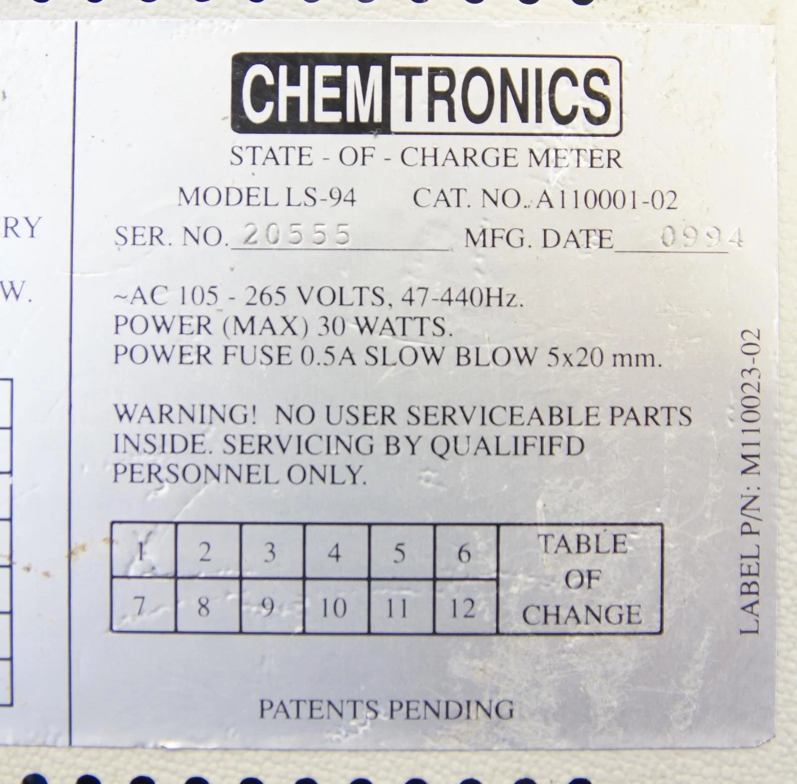 Chemtronics LS-94 Battery Test Set Charger For Li S02 Batteries
