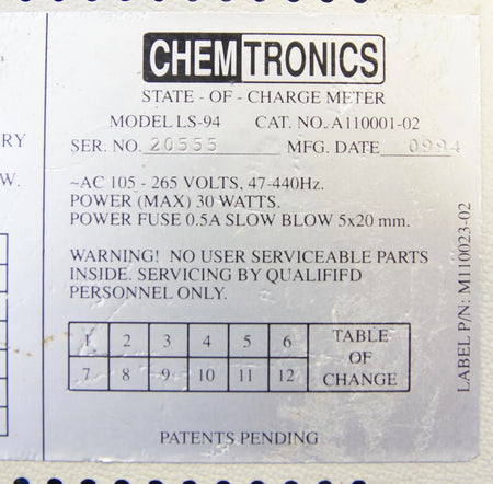 Chemtronics LS-94 Battery Test Set Charger For Li S02 Batteries