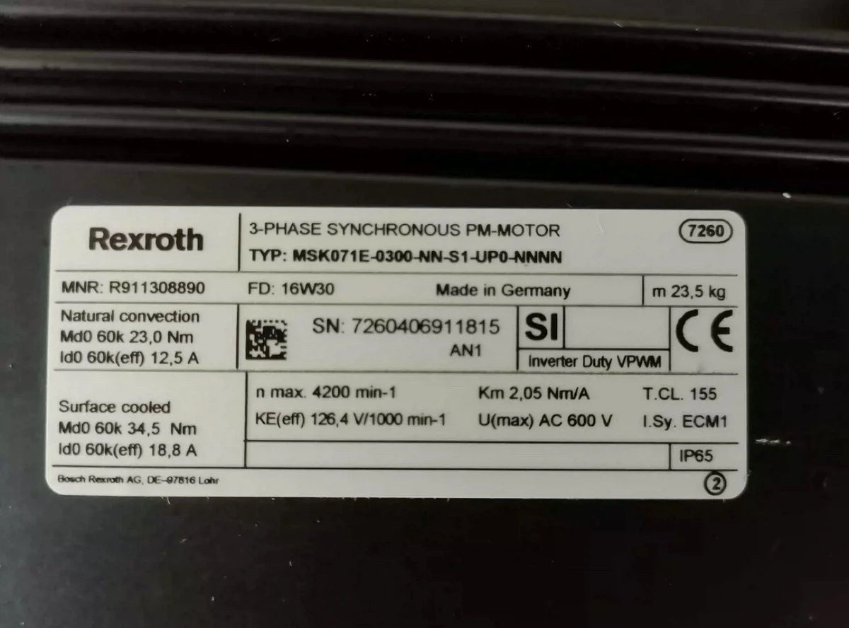 REXROTH MSK071E-0030 R911308890 Motor: Specifications, Features