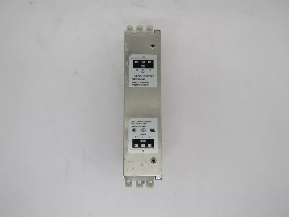 Schaffner FN3258-7-45 RFI Filter 3 Phase 7 Amp 275/480 VAC 50/60 Hz