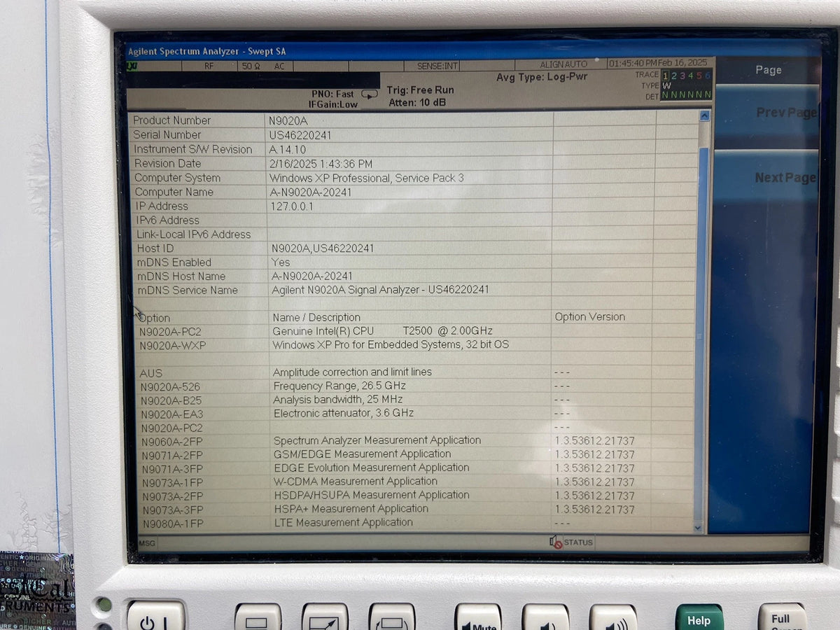 Agilent N9020A MXA Signal Analyzer, 20Hz - 26.5GHz Great Options, Calibrated