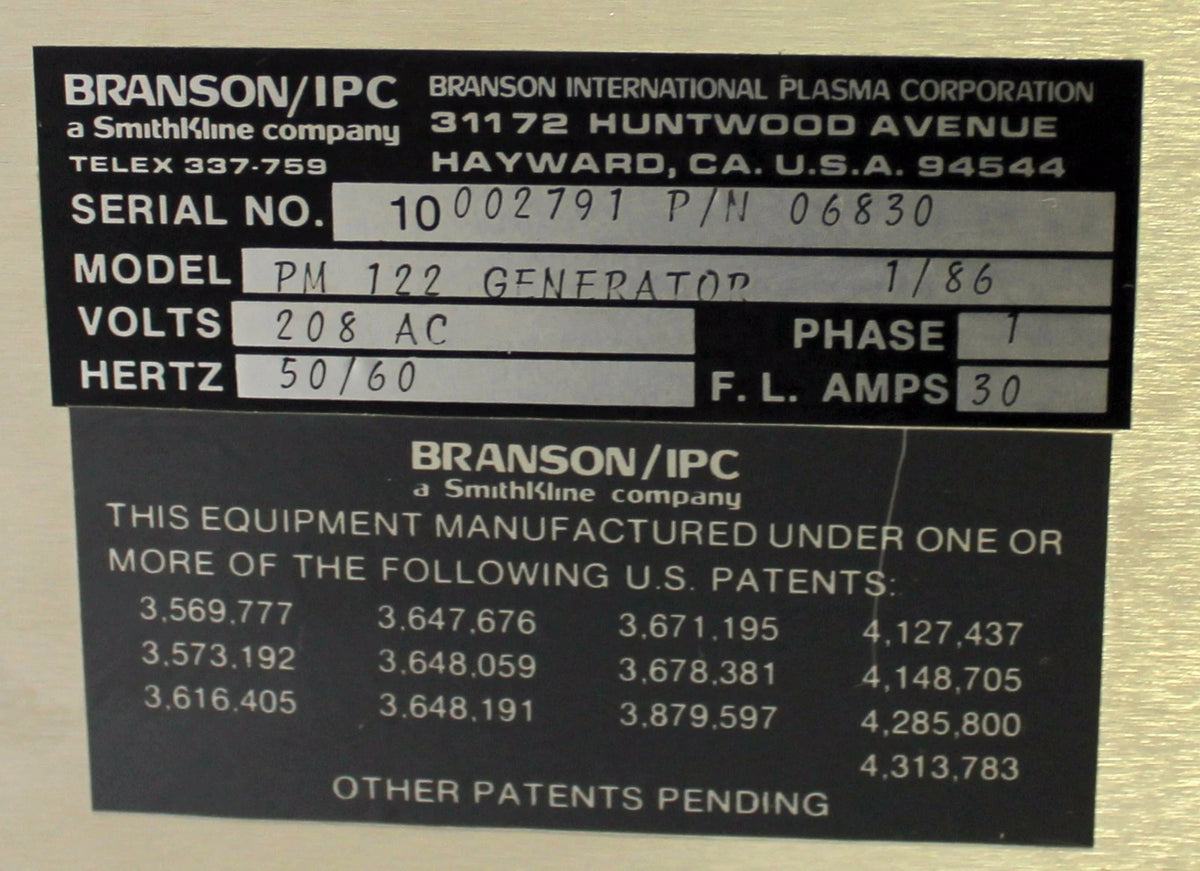 Branson / IPC PM 122 RF Generator 208 AC 50/60 Hertz