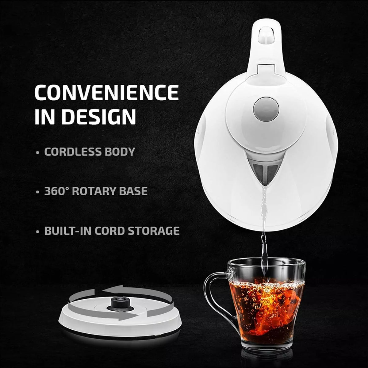 Ovente 1.7L BPA-Free Cordless Electric Kettle, Fast Boil, Auto Shut-Off, White