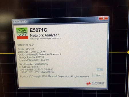 Keysight E5071C Network Analyzer 100kHz-8.5GHz Opt. Win7 285 1E5 (0795)