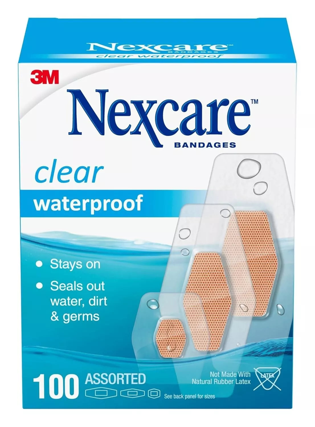 Nexcare Waterproof Bandages 100 Ct - Strong Adhesive, Assorted Sizes