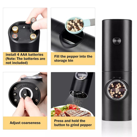 Electric Pepper Grinder & Salt Mill - Battery-Powered Automatic Ceramic Grinder