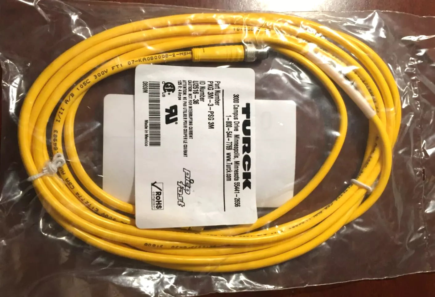 Turck PKG 3M-3-PSG 3M Cordset M8 Male to M8 Female 3 PIN PICOFAST Yellow 3M