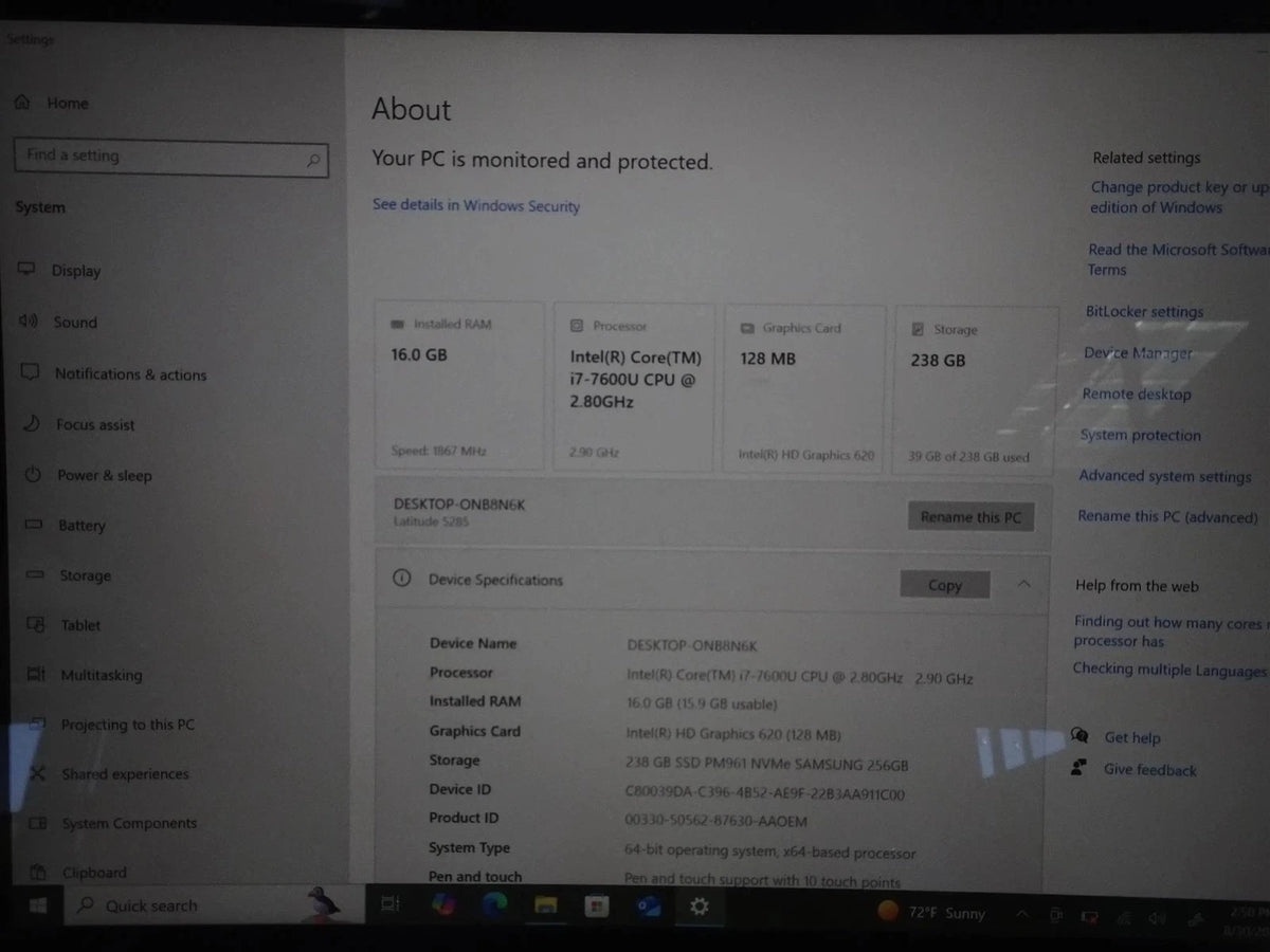 Dell Latitude 5285 Core i7-7600U 2.80GHz 16GB 256GB Touch Screen Win 10 Pro