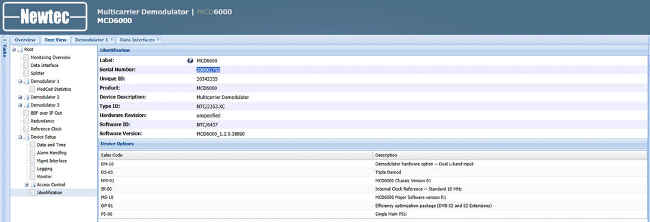 NEWTEC MCD6000 Multicarrier Demodulator Software Version 1.2.0.38890