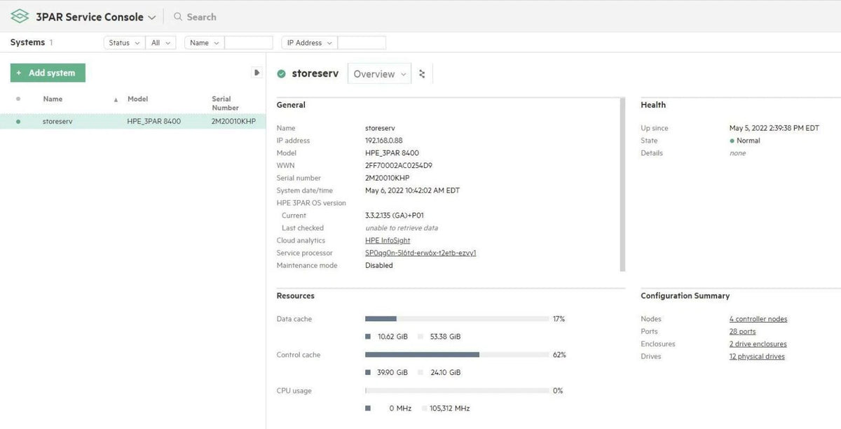 HPE 3PAR 8400 4 Node Disk Array All Inclusive 32Gb FC
