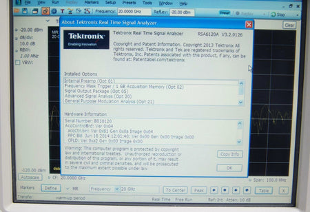 Tektronix RSA6120A Real Time Spectrum Analyzer 9 kHz to 20 GHz with Options