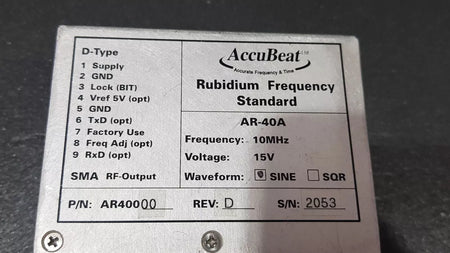 Accubeat AR-40A Rubidium Frequency Standard 10MHz 15V Untested (2053)